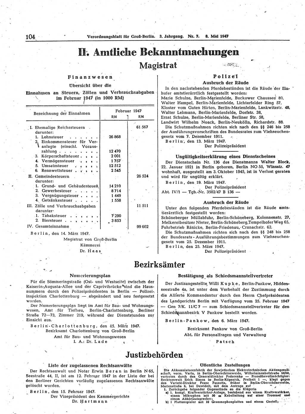 Verordnungsblatt (VOBl.) für Groß-Berlin 1947, Seite 104 (VOBl. Bln. 1947, S. 104)