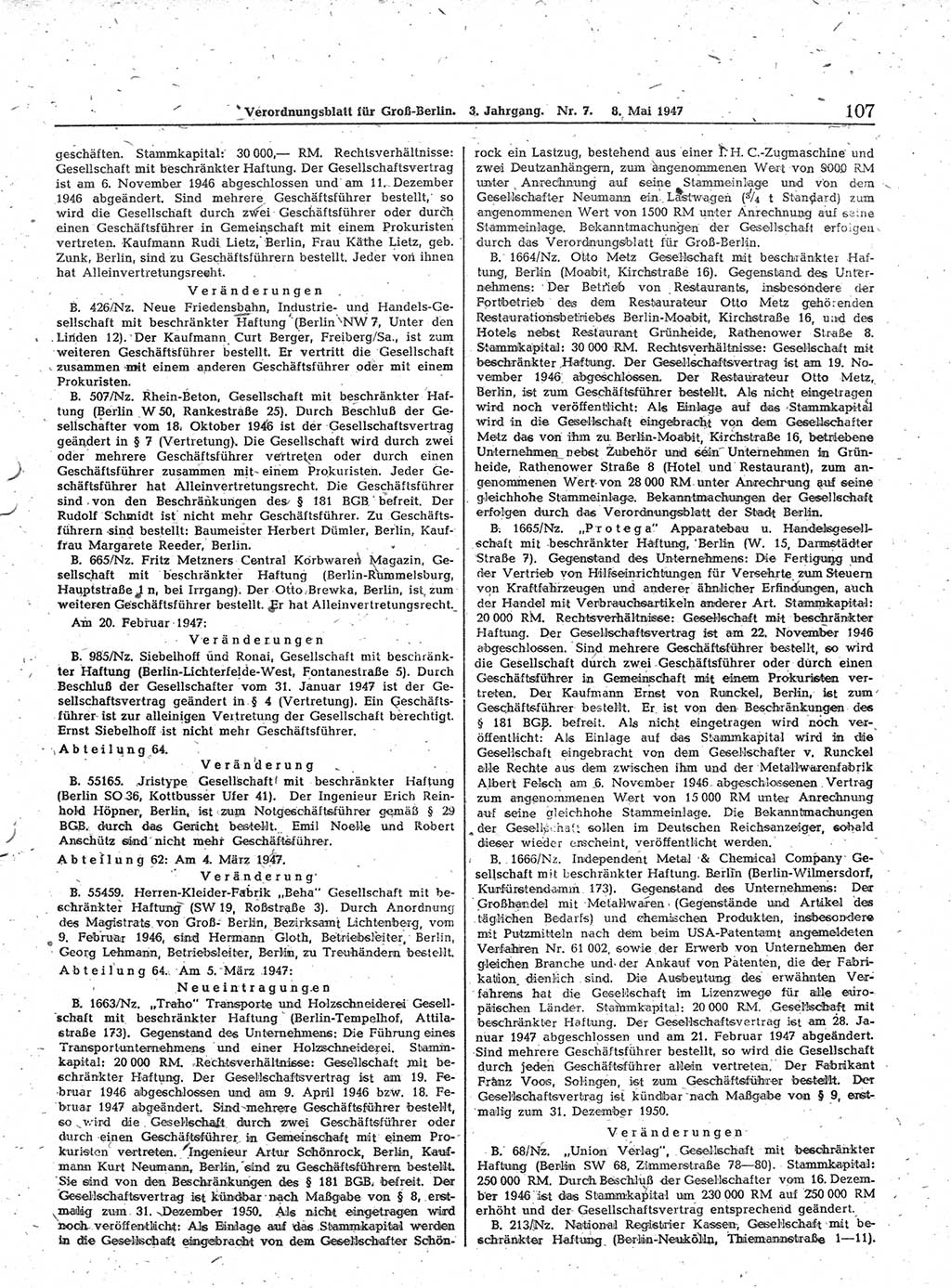 Verordnungsblatt (VOBl.) für Groß-Berlin 1947, Seite 107 (VOBl. Bln. 1947, S. 107)
