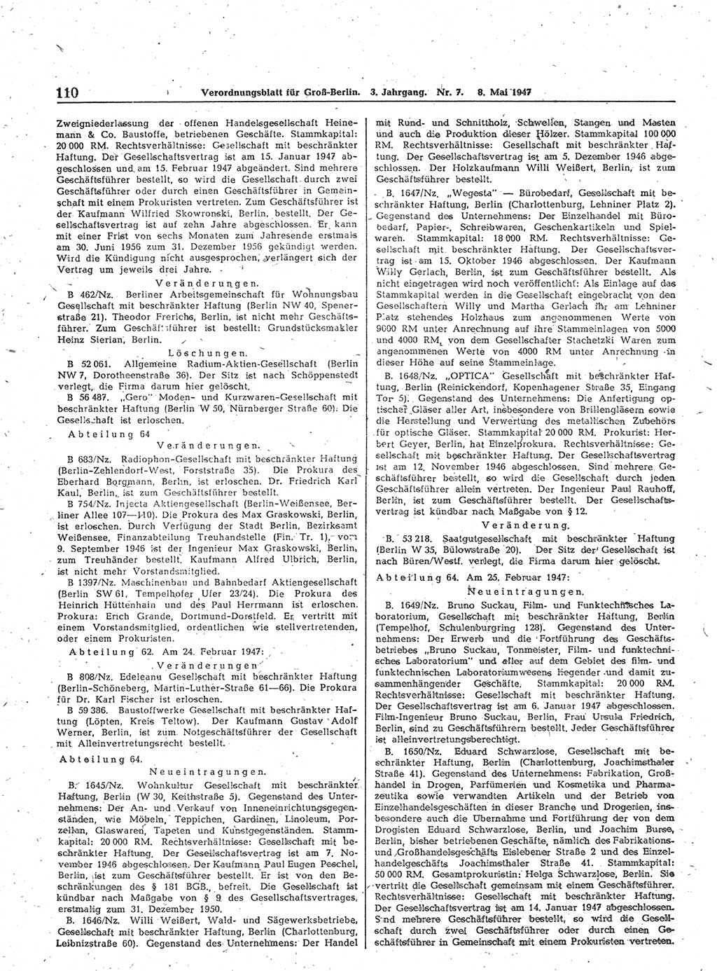 Verordnungsblatt (VOBl.) für Groß-Berlin 1947, Seite 110 (VOBl. Bln. 1947, S. 110)