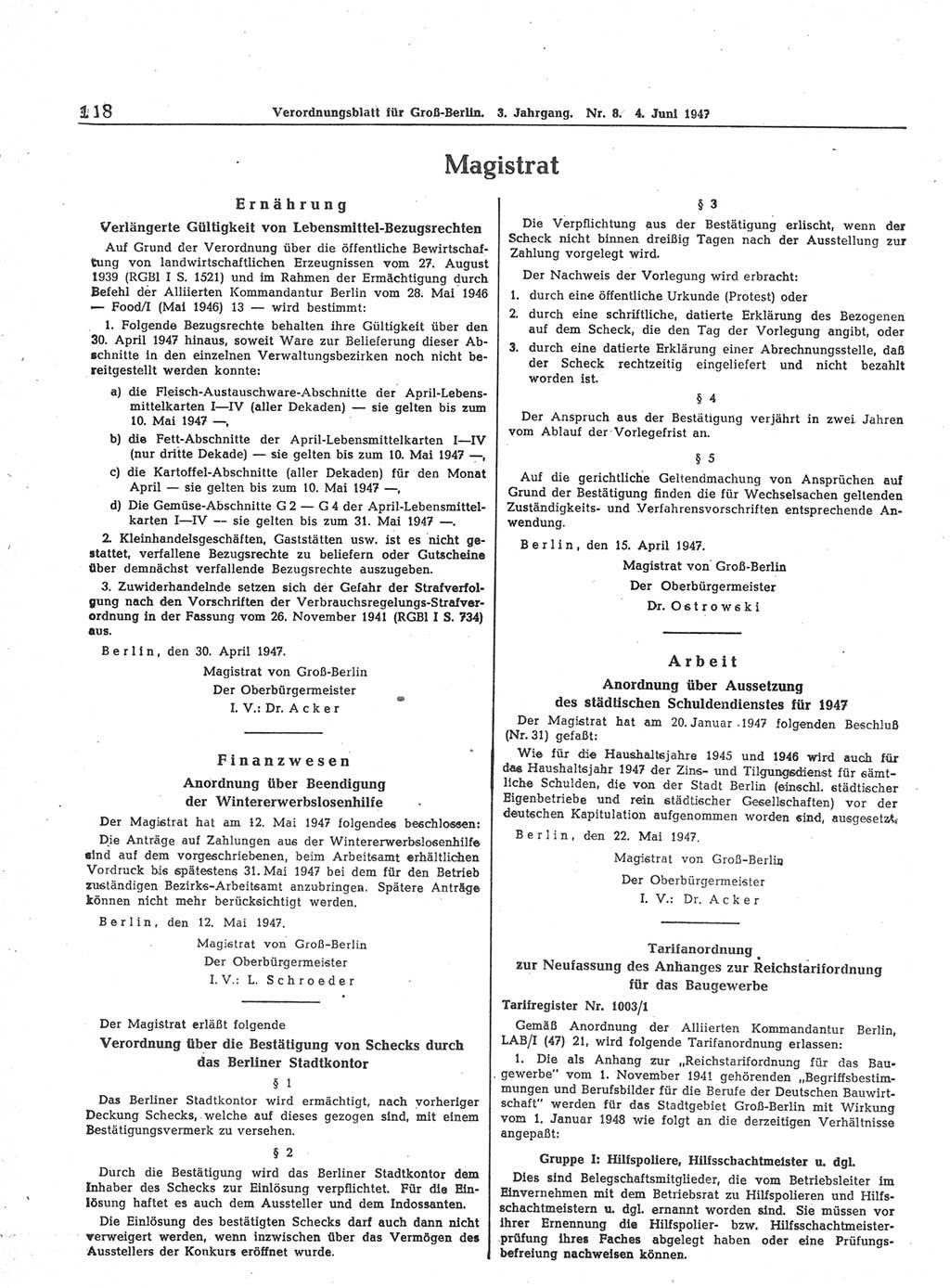 Verordnungsblatt (VOBl.) für Groß-Berlin 1947, Seite 118 (VOBl. Bln. 1947, S. 118)