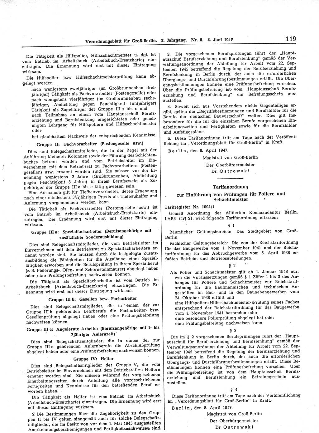 Verordnungsblatt (VOBl.) für Groß-Berlin 1947, Seite 119 (VOBl. Bln. 1947, S. 119)