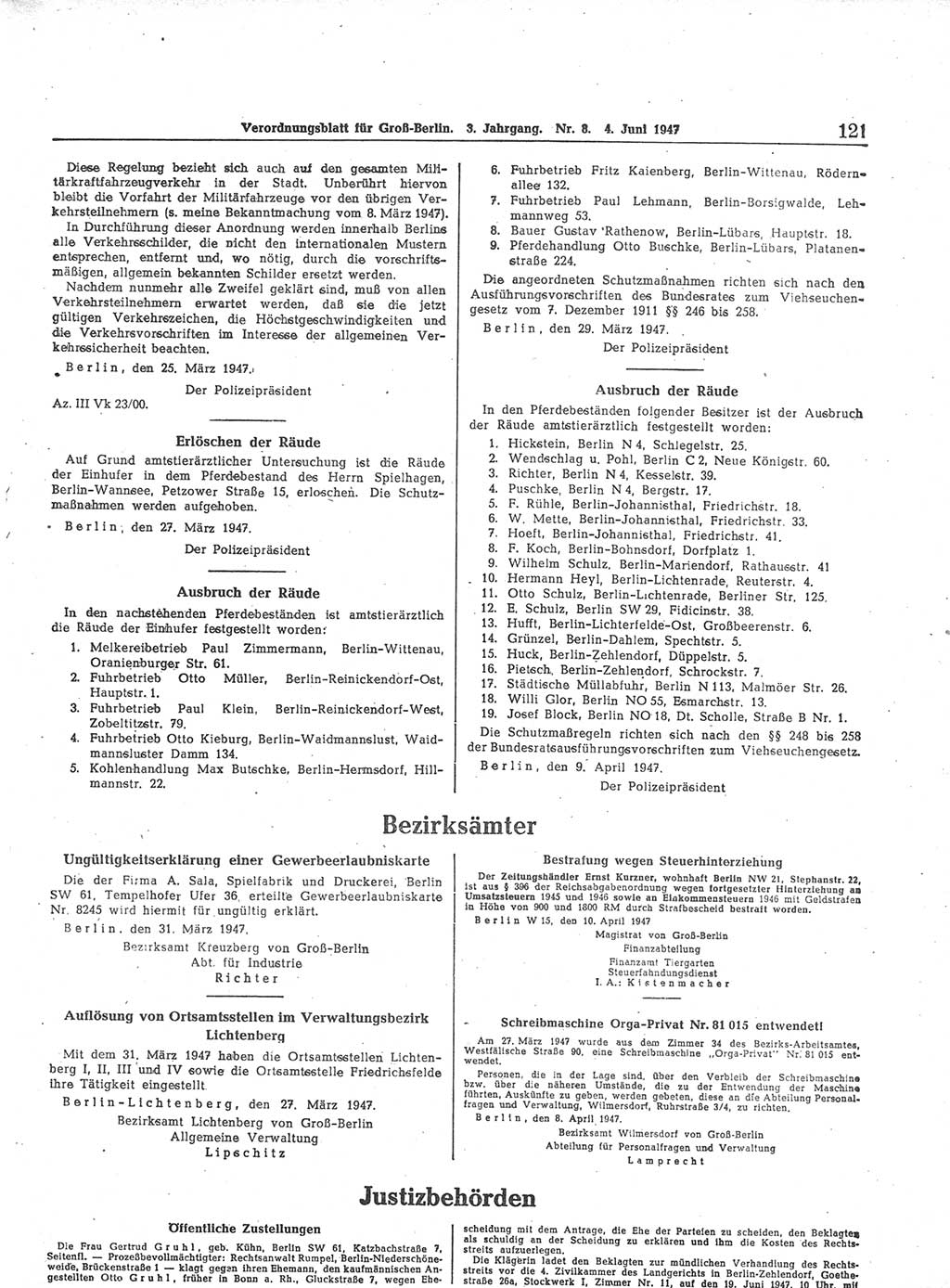 Verordnungsblatt (VOBl.) für Groß-Berlin 1947, Seite 121 (VOBl. Bln. 1947, S. 121)