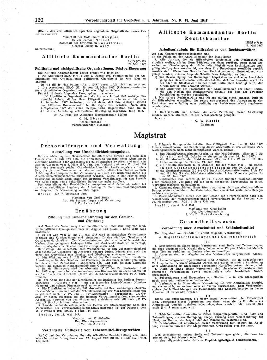 Verordnungsblatt (VOBl.) für Groß-Berlin 1947, Seite 130 (VOBl. Bln. 1947, S. 130)