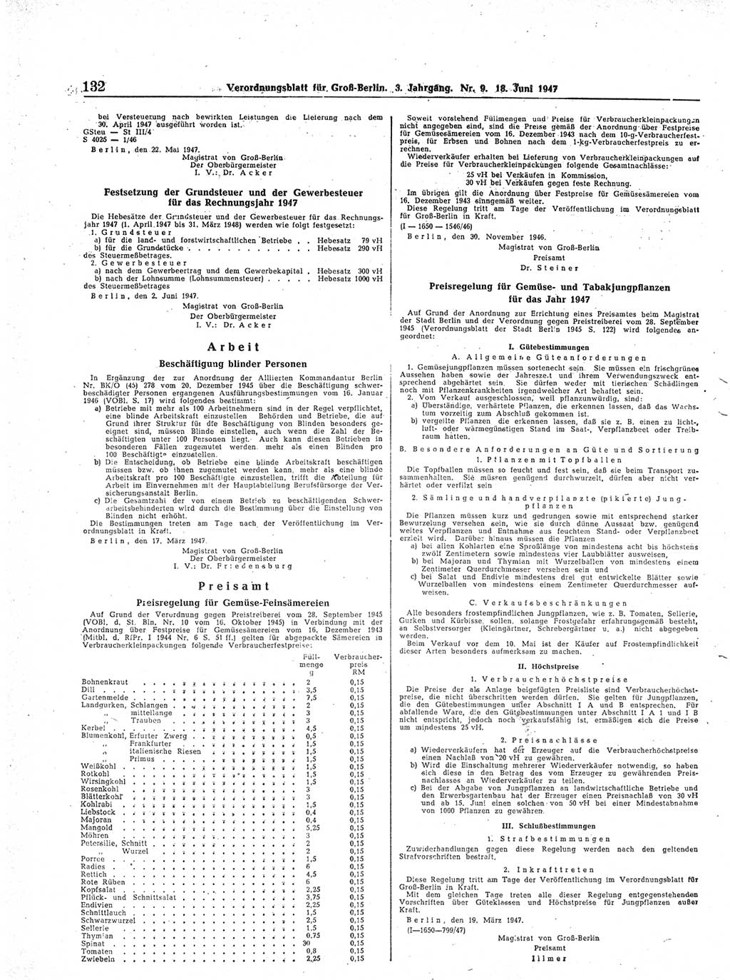 Verordnungsblatt (VOBl.) für Groß-Berlin 1947, Seite 132 (VOBl. Bln. 1947, S. 132)