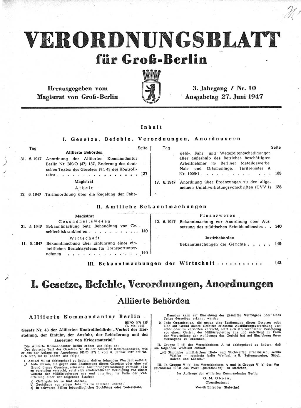 Verordnungsblatt (VOBl.) für Groß-Berlin 1947, Seite 137 (VOBl. Bln. 1947, S. 137)