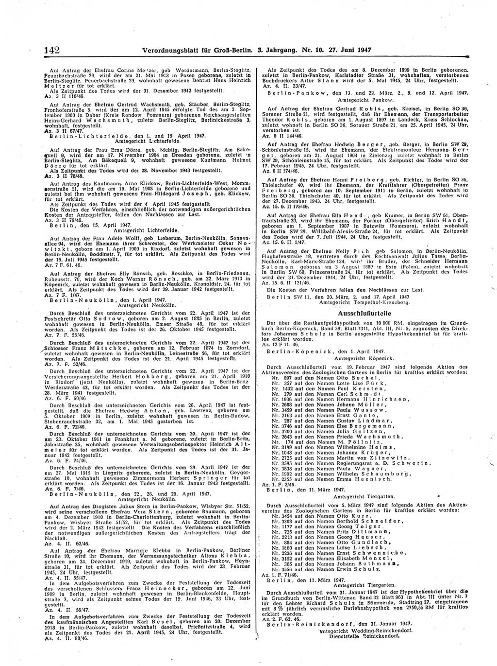 Verordnungsblatt (VOBl.) für Groß-Berlin 1947, Seite 142 (VOBl. Bln. 1947, S. 142)