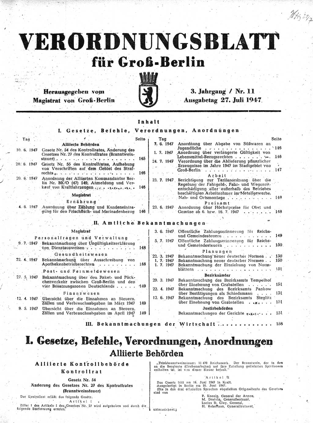 Verordnungsblatt (VOBl.) für Groß-Berlin 1947, Seite 145 (VOBl. Bln. 1947, S. 145)