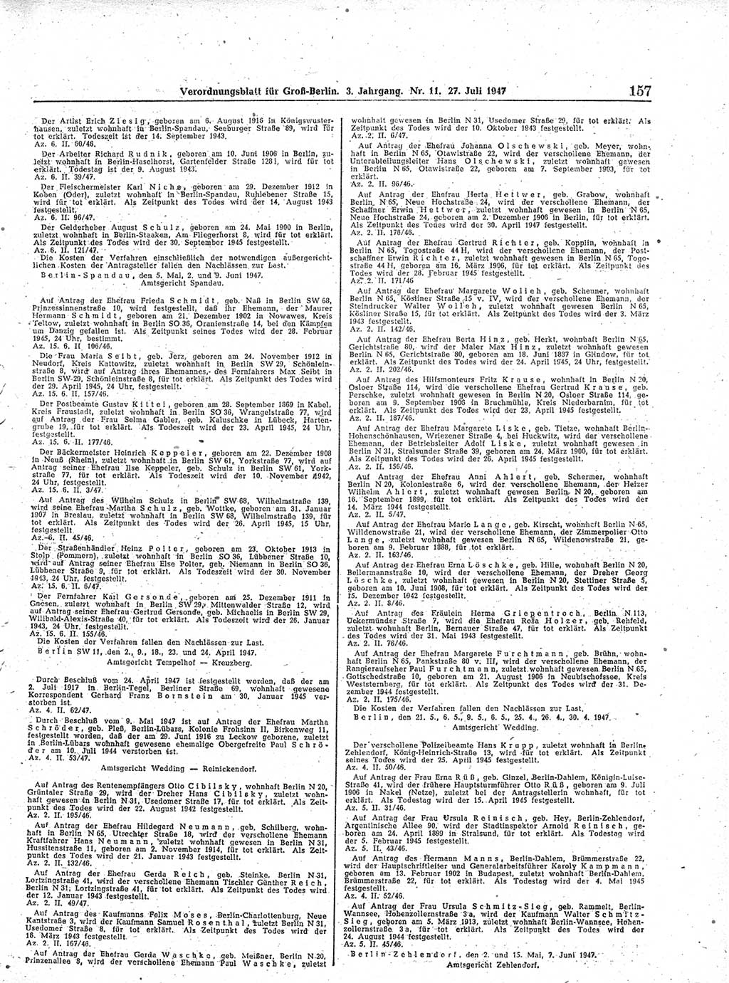 Verordnungsblatt (VOBl.) für Groß-Berlin 1947, Seite 157 (VOBl. Bln. 1947, S. 157)