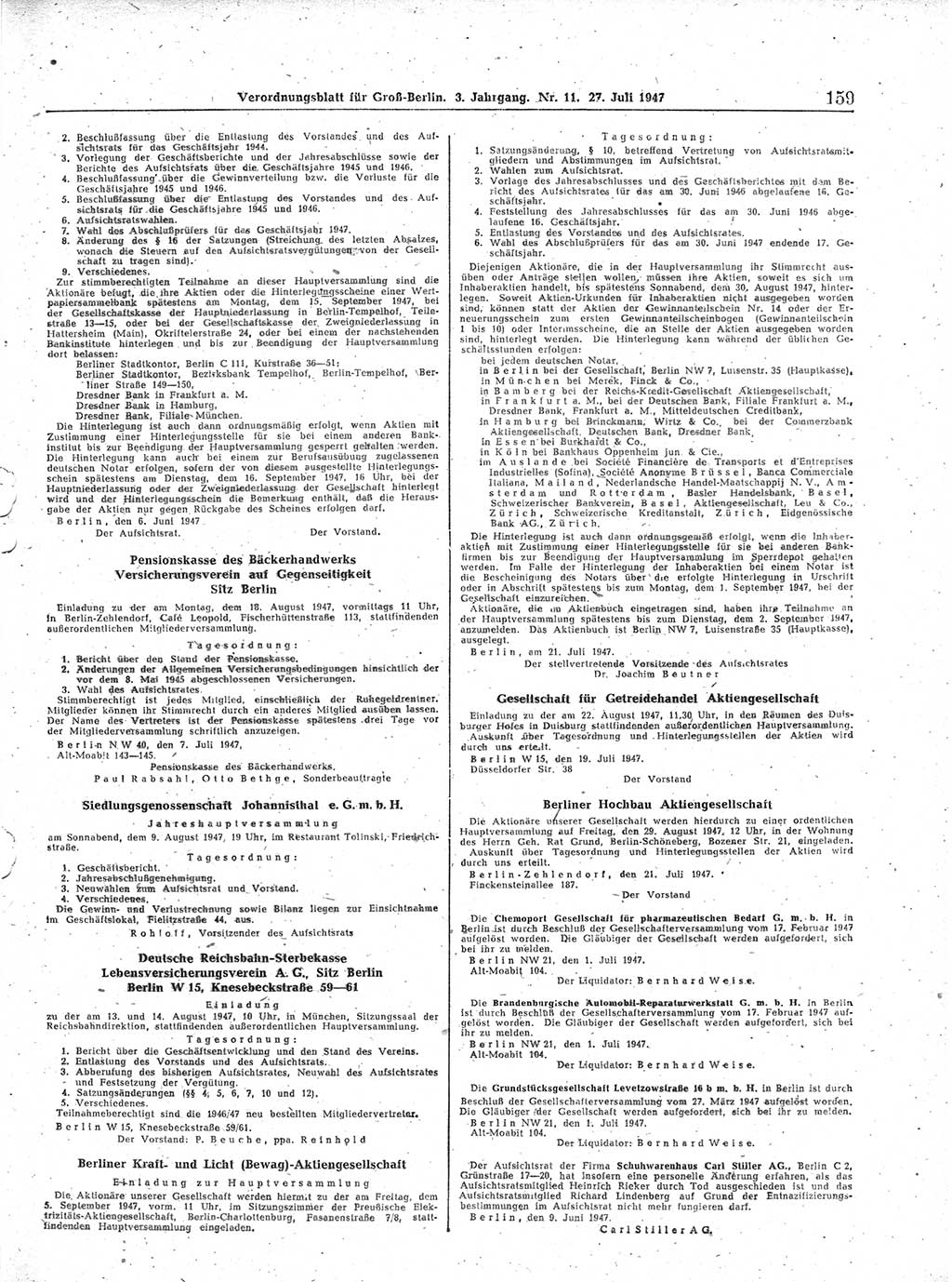 Verordnungsblatt (VOBl.) für Groß-Berlin 1947, Seite 159 (VOBl. Bln. 1947, S. 159)