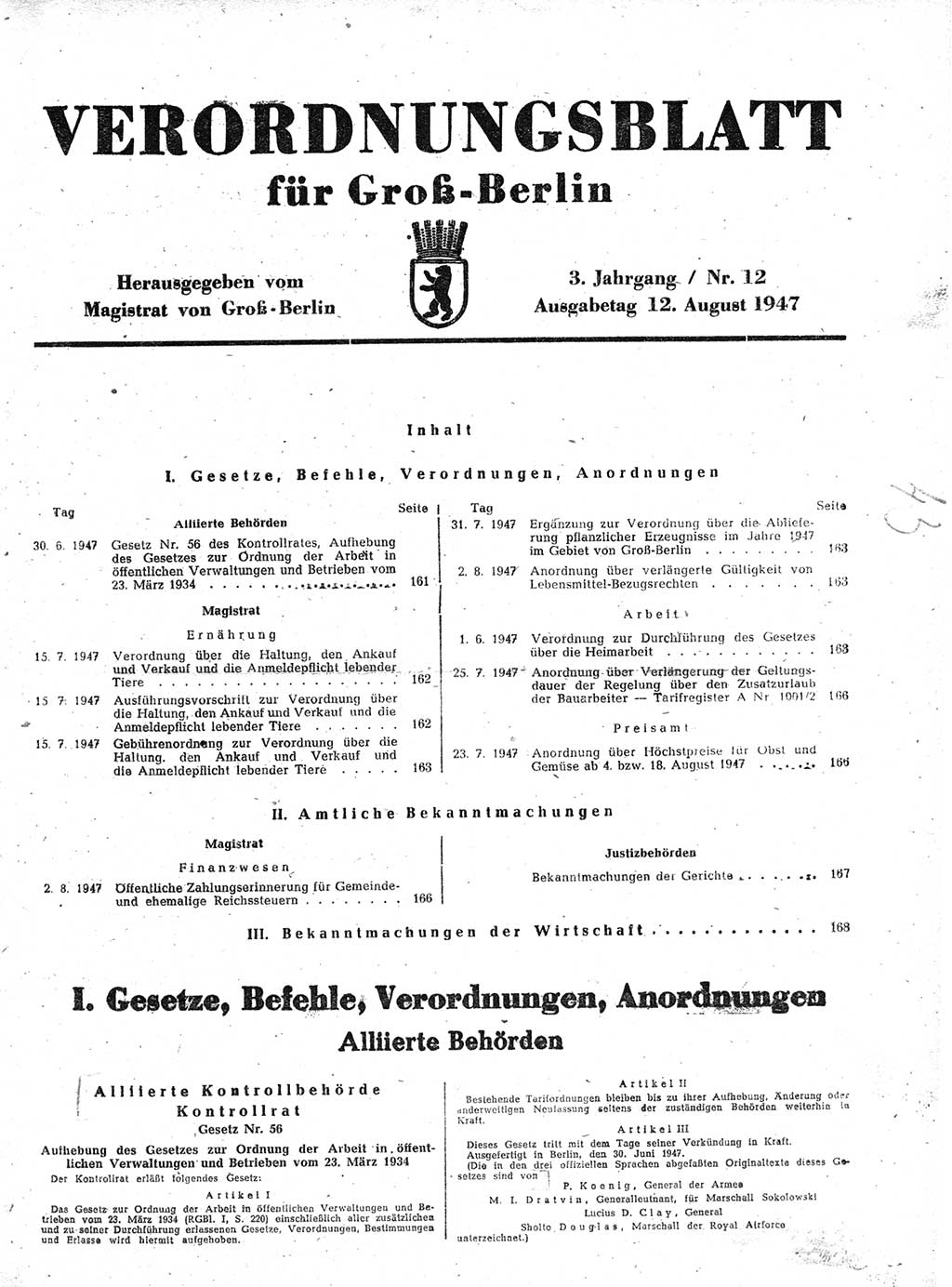 Verordnungsblatt (VOBl.) für Groß-Berlin 1947, Seite 161 (VOBl. Bln. 1947, S. 161)