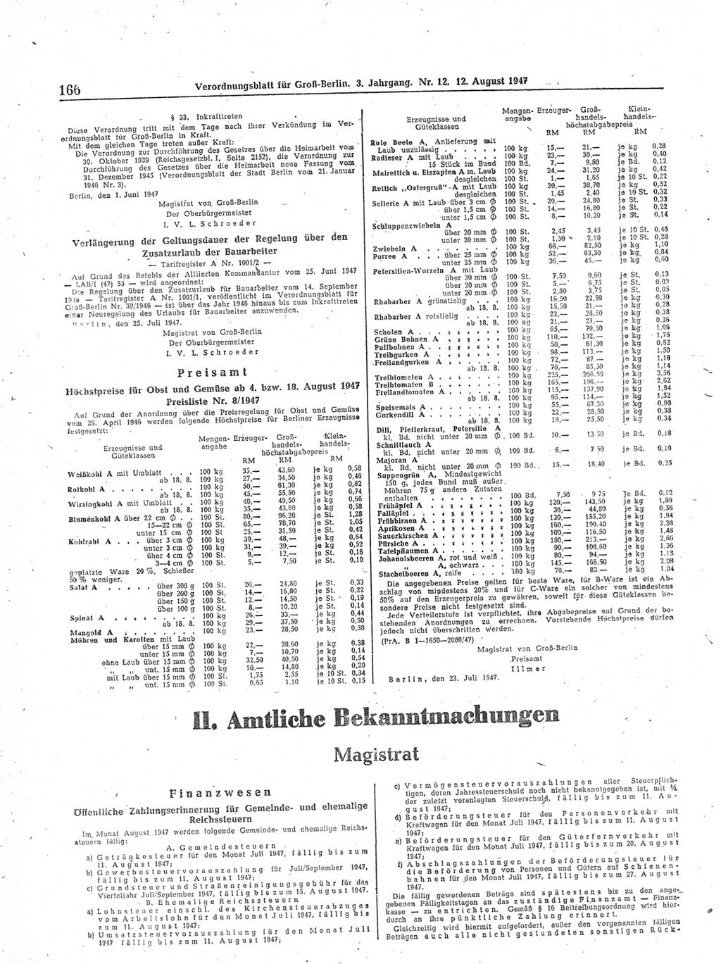 Verordnungsblatt (VOBl.) für Groß-Berlin 1947, Seite 166 (VOBl. Bln. 1947, S. 166)