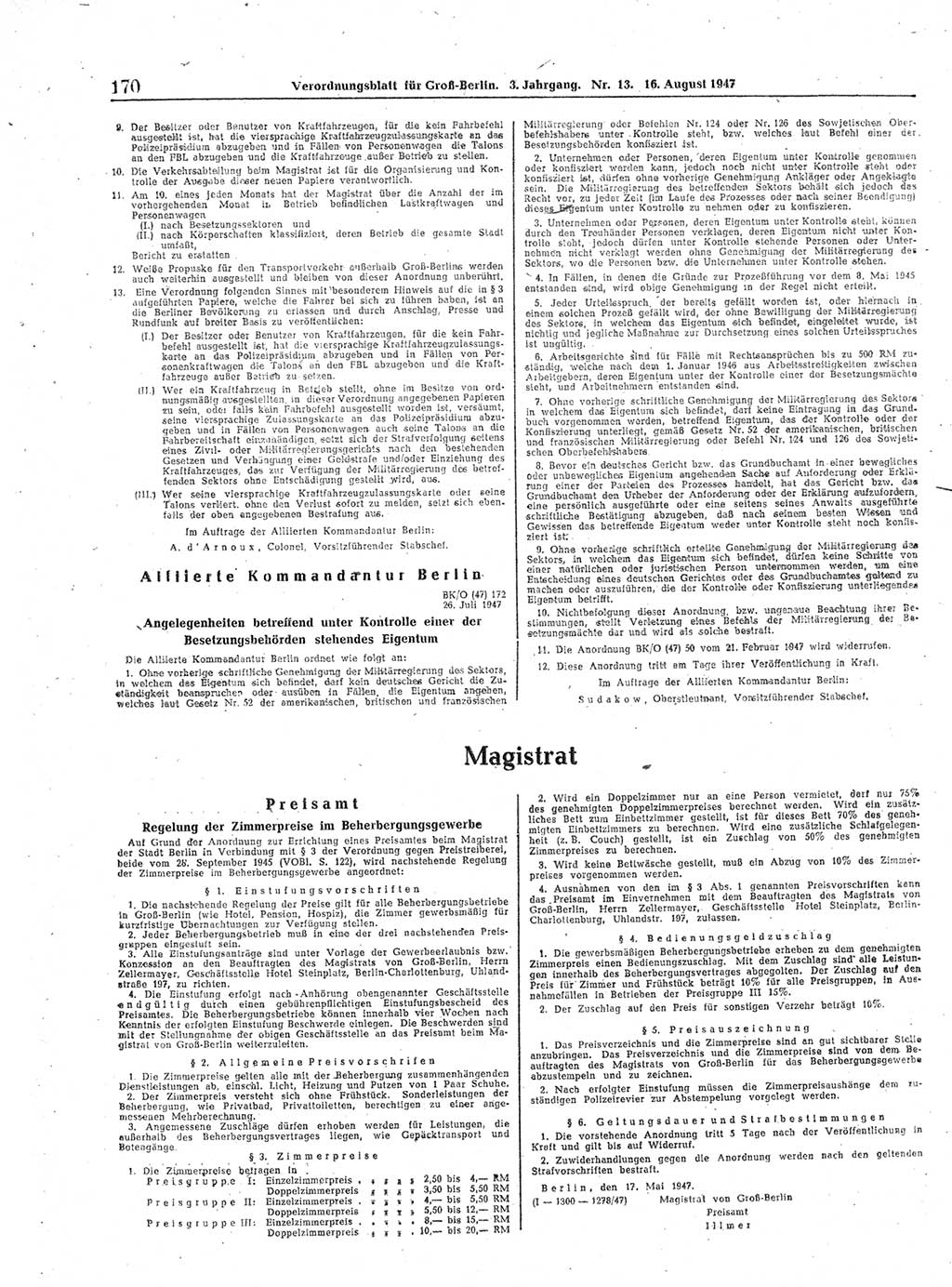 Verordnungsblatt (VOBl.) für Groß-Berlin 1947, Seite 170 (VOBl. Bln. 1947, S. 170)