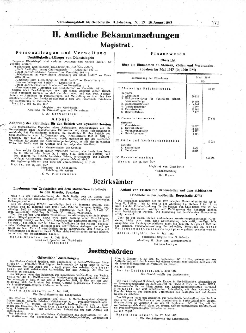 Verordnungsblatt (VOBl.) für Groß-Berlin 1947, Seite 171 (VOBl. Bln. 1947, S. 171)