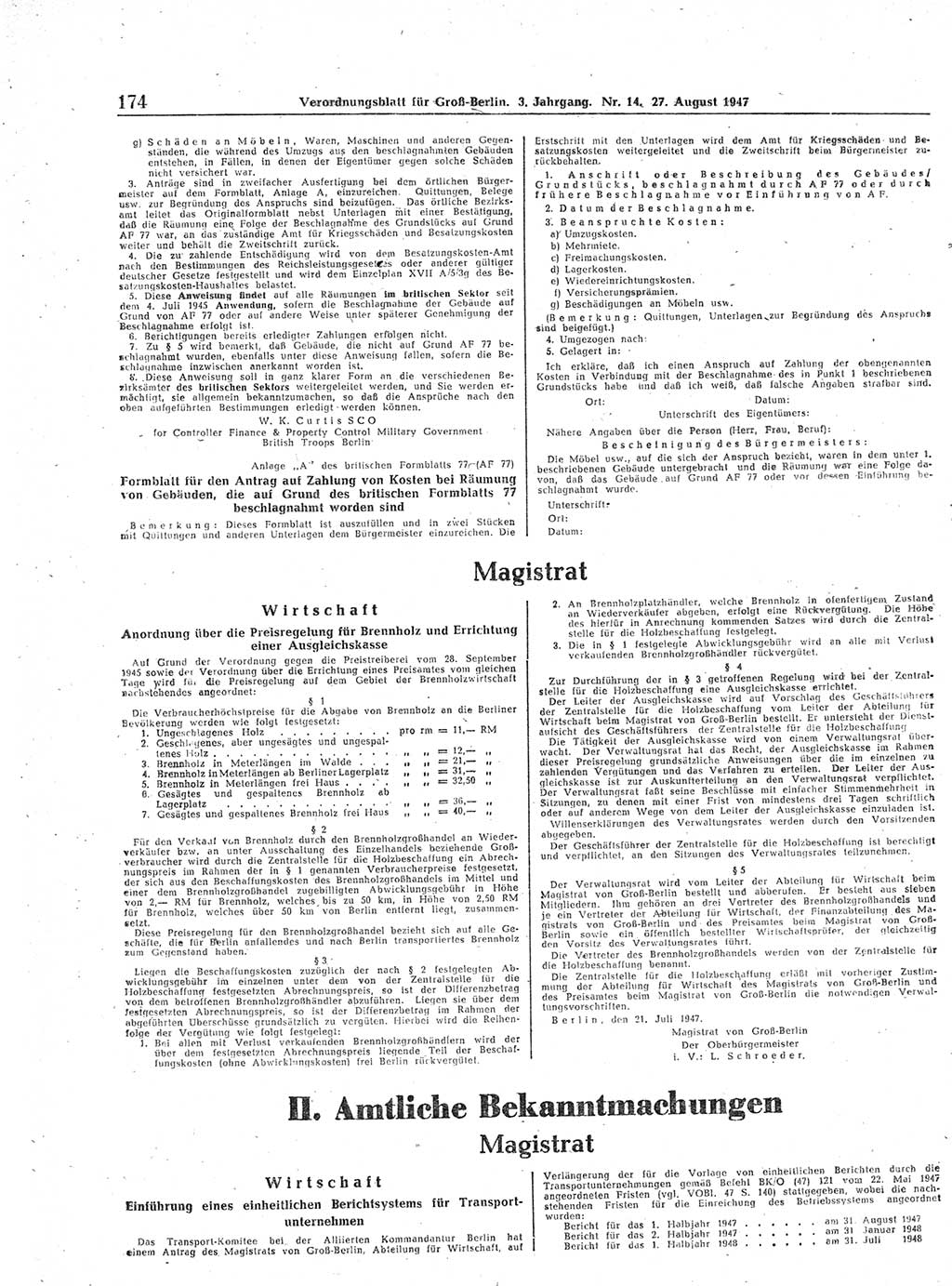 Verordnungsblatt (VOBl.) für Groß-Berlin 1947, Seite 174 (VOBl. Bln. 1947, S. 174)
