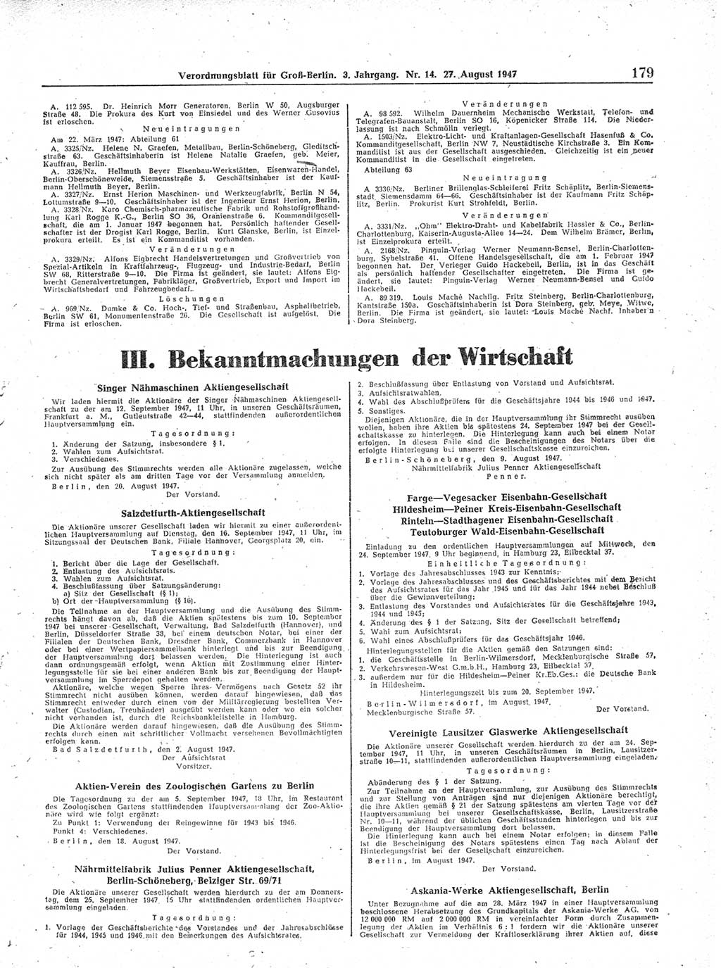 Verordnungsblatt (VOBl.) für Groß-Berlin 1947, Seite 179 (VOBl. Bln. 1947, S. 179)