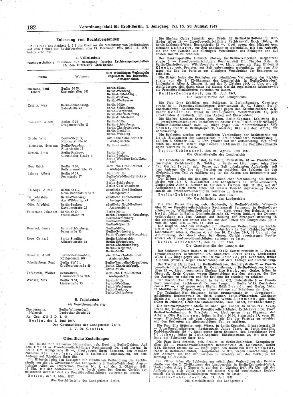 Verordnungsblatt (VOBl.) für Groß-Berlin 1947, Seite 182 (VOBl. Bln. 1947, S. 182)