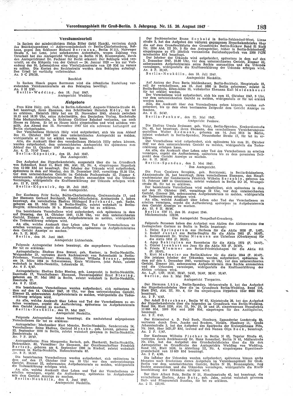 Verordnungsblatt (VOBl.) für Groß-Berlin 1947, Seite 183 (VOBl. Bln. 1947, S. 183)