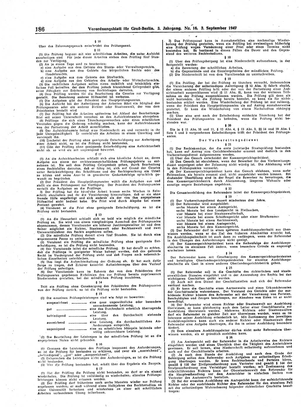 Verordnungsblatt (VOBl.) für Groß-Berlin 1947, Seite 186 (VOBl. Bln. 1947, S. 186)