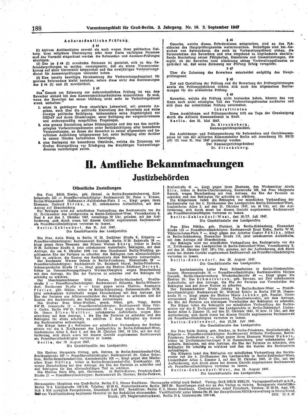 Verordnungsblatt (VOBl.) für Groß-Berlin 1947, Seite 188 (VOBl. Bln. 1947, S. 188)