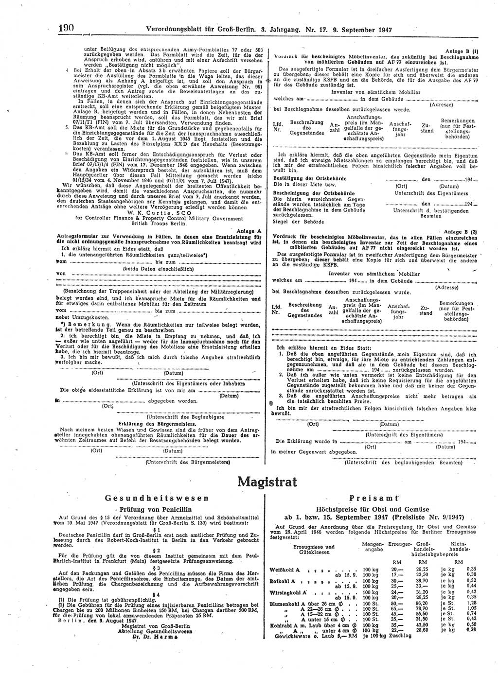 Verordnungsblatt (VOBl.) für Groß-Berlin 1947, Seite 190 (VOBl. Bln. 1947, S. 190)