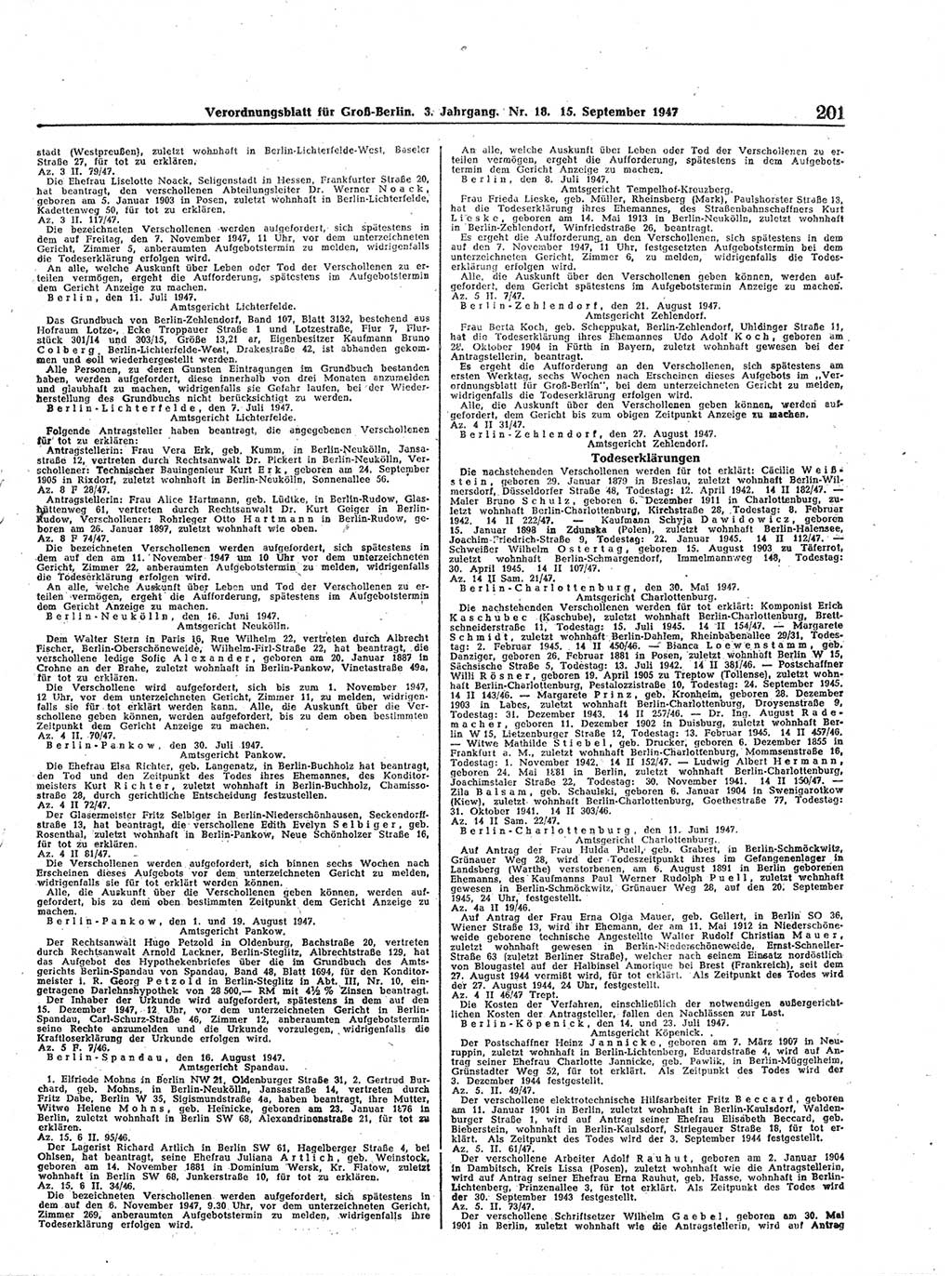 Verordnungsblatt (VOBl.) für Groß-Berlin 1947, Seite 201 (VOBl. Bln. 1947, S. 201)