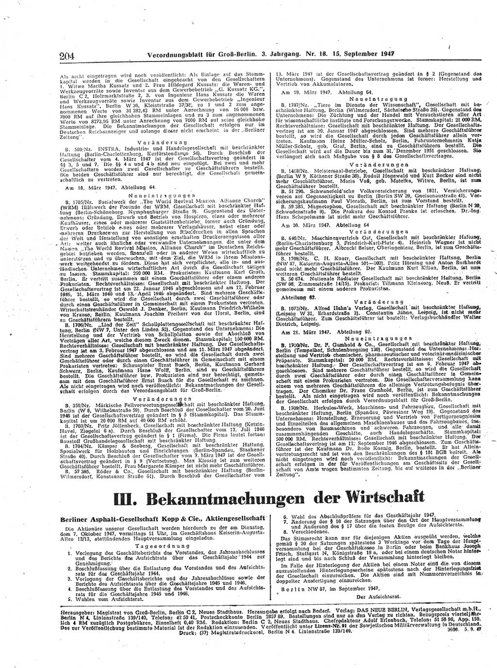 Verordnungsblatt (VOBl.) für Groß-Berlin 1947, Seite 204 (VOBl. Bln. 1947, S. 204)