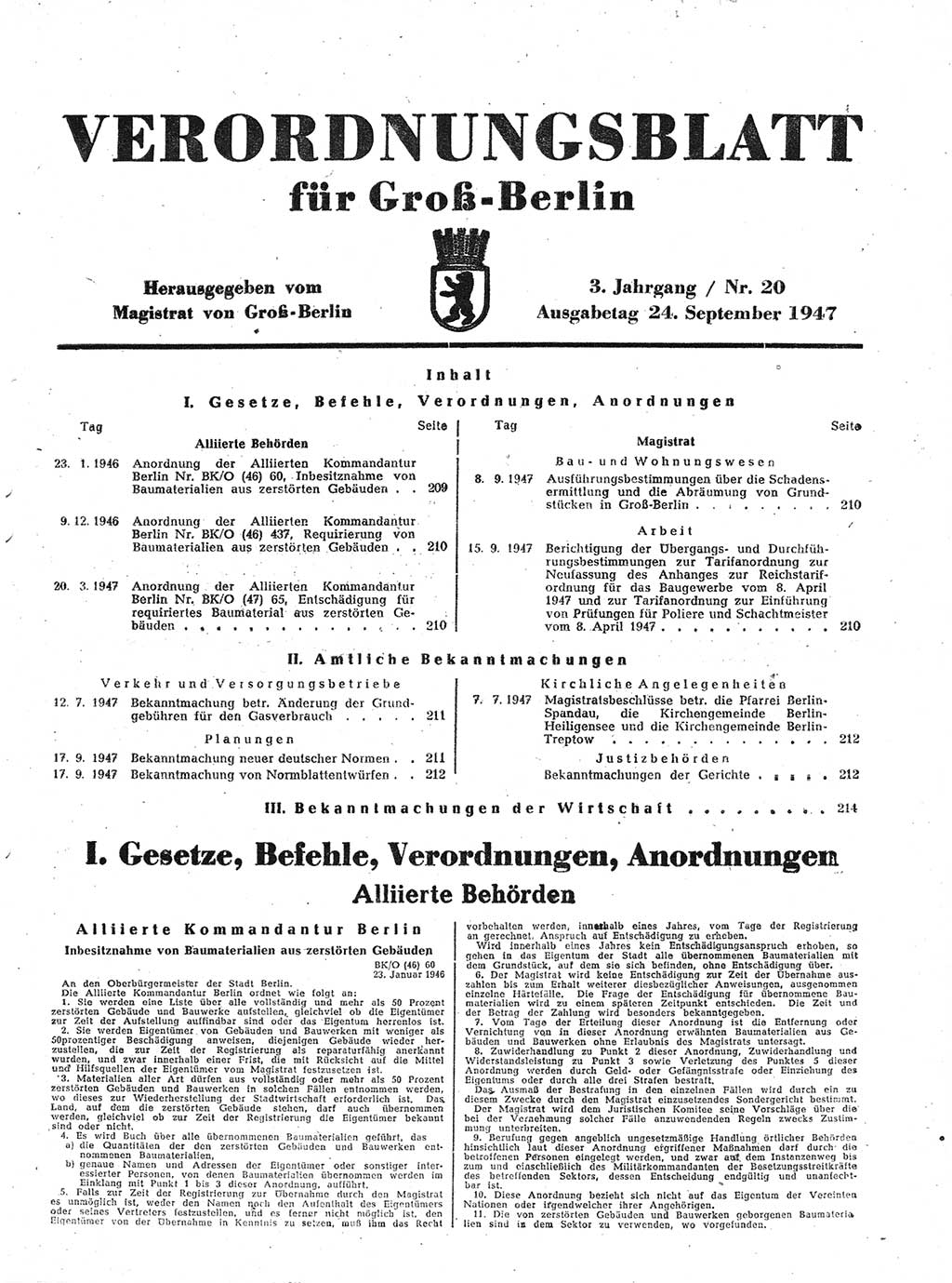Verordnungsblatt (VOBl.) für Groß-Berlin 1947, Seite 209 (VOBl. Bln. 1947, S. 209)