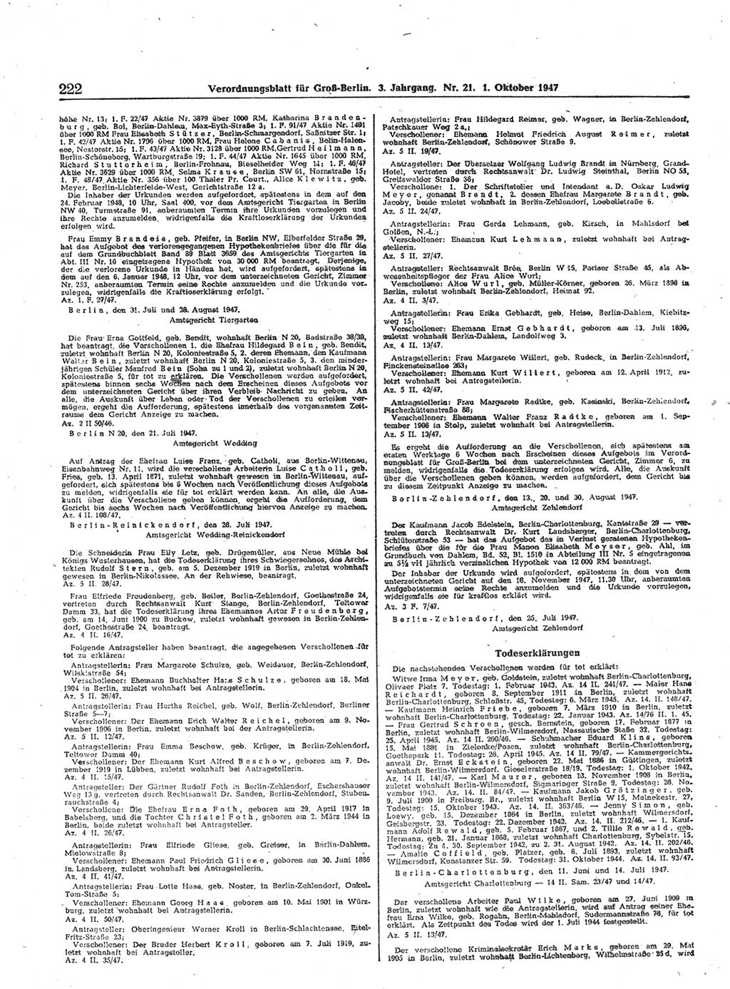 Verordnungsblatt (VOBl.) für Groß-Berlin 1947, Seite 222 (VOBl. Bln. 1947, S. 222)