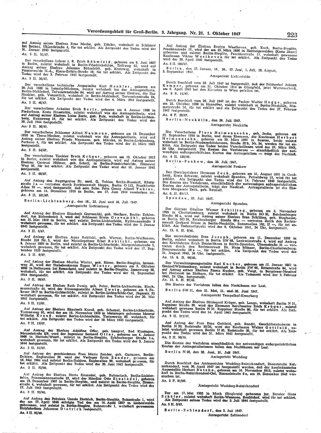 Verordnungsblatt (VOBl.) für Groß-Berlin 1947, Seite 223 (VOBl. Bln. 1947, S. 223)