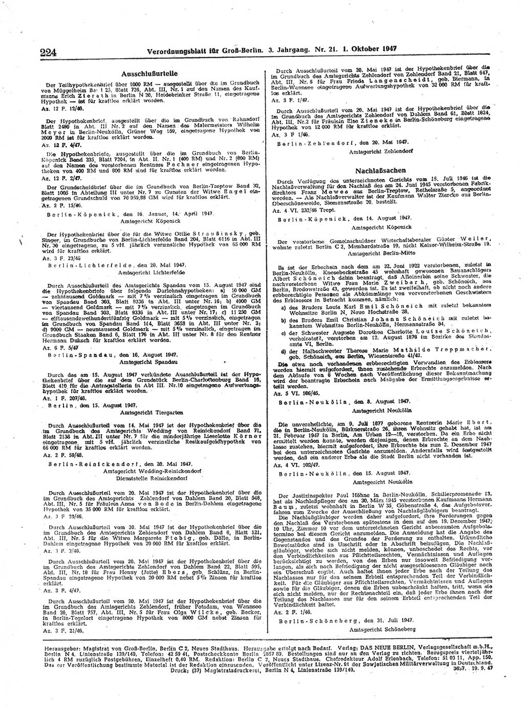 Verordnungsblatt (VOBl.) für Groß-Berlin 1947, Seite 224 (VOBl. Bln. 1947, S. 224)