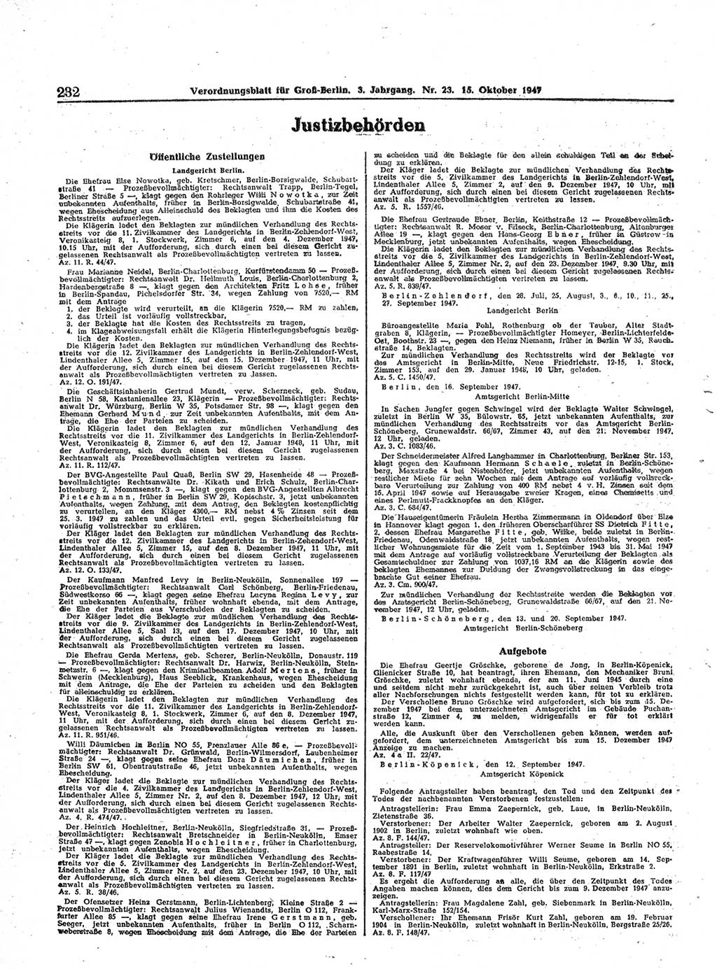 Verordnungsblatt (VOBl.) für Groß-Berlin 1947, Seite 232 (VOBl. Bln. 1947, S. 232)