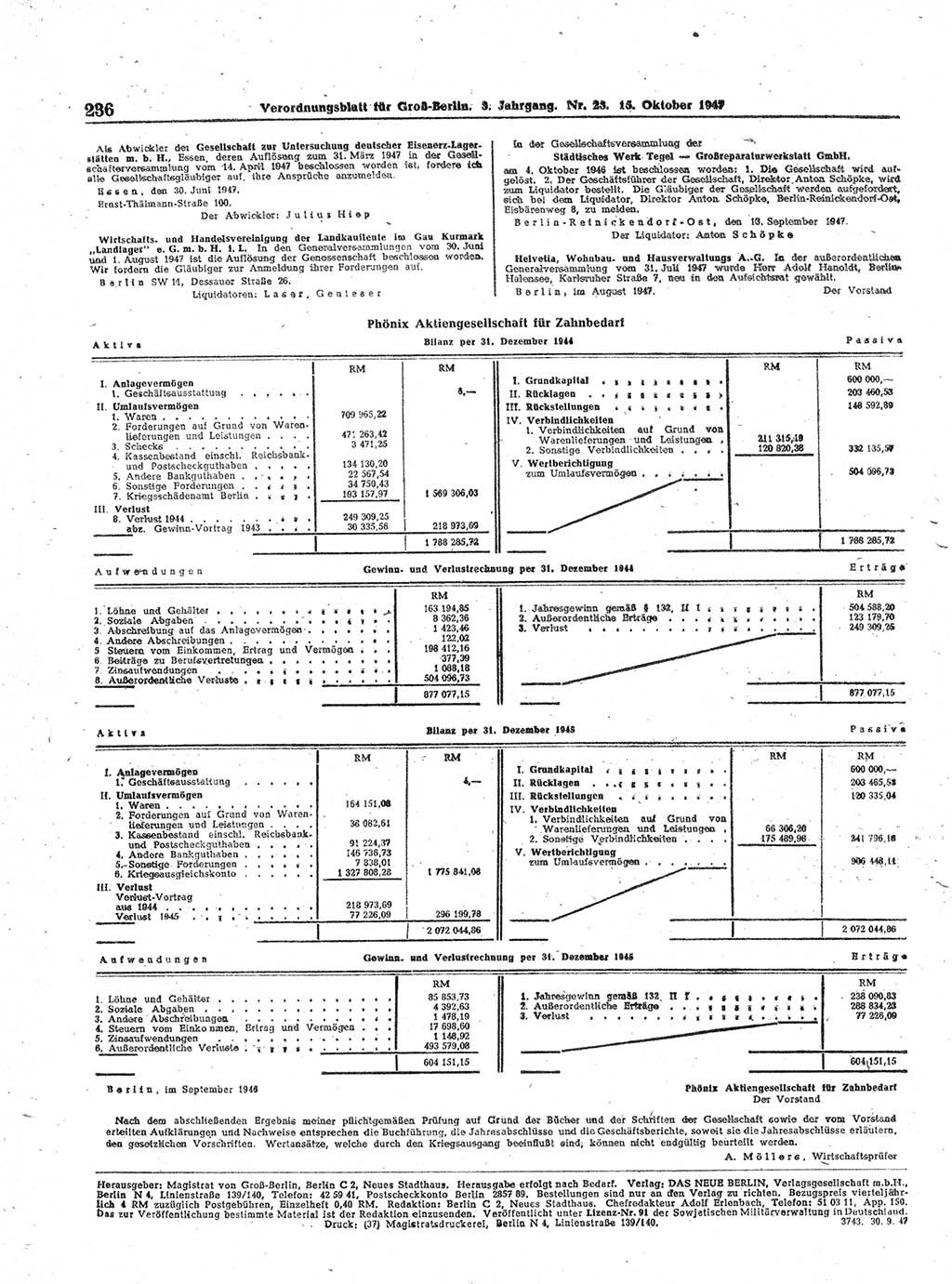 Verordnungsblatt (VOBl.) für Groß-Berlin 1947, Seite 236 (VOBl. Bln. 1947, S. 236)