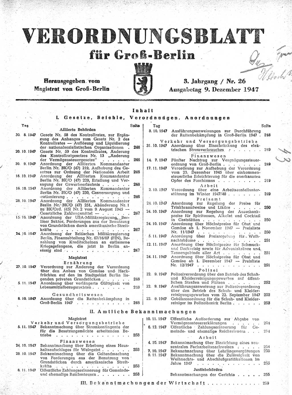 Verordnungsblatt (VOBl.) für Groß-Berlin 1947, Seite 245 (VOBl. Bln. 1947, S. 245)