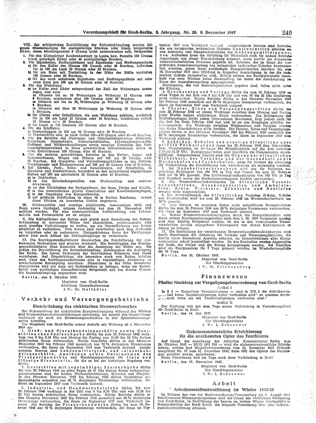 Verordnungsblatt (VOBl.) für Groß-Berlin 1947, Seite 249 (VOBl. Bln. 1947, S. 249)