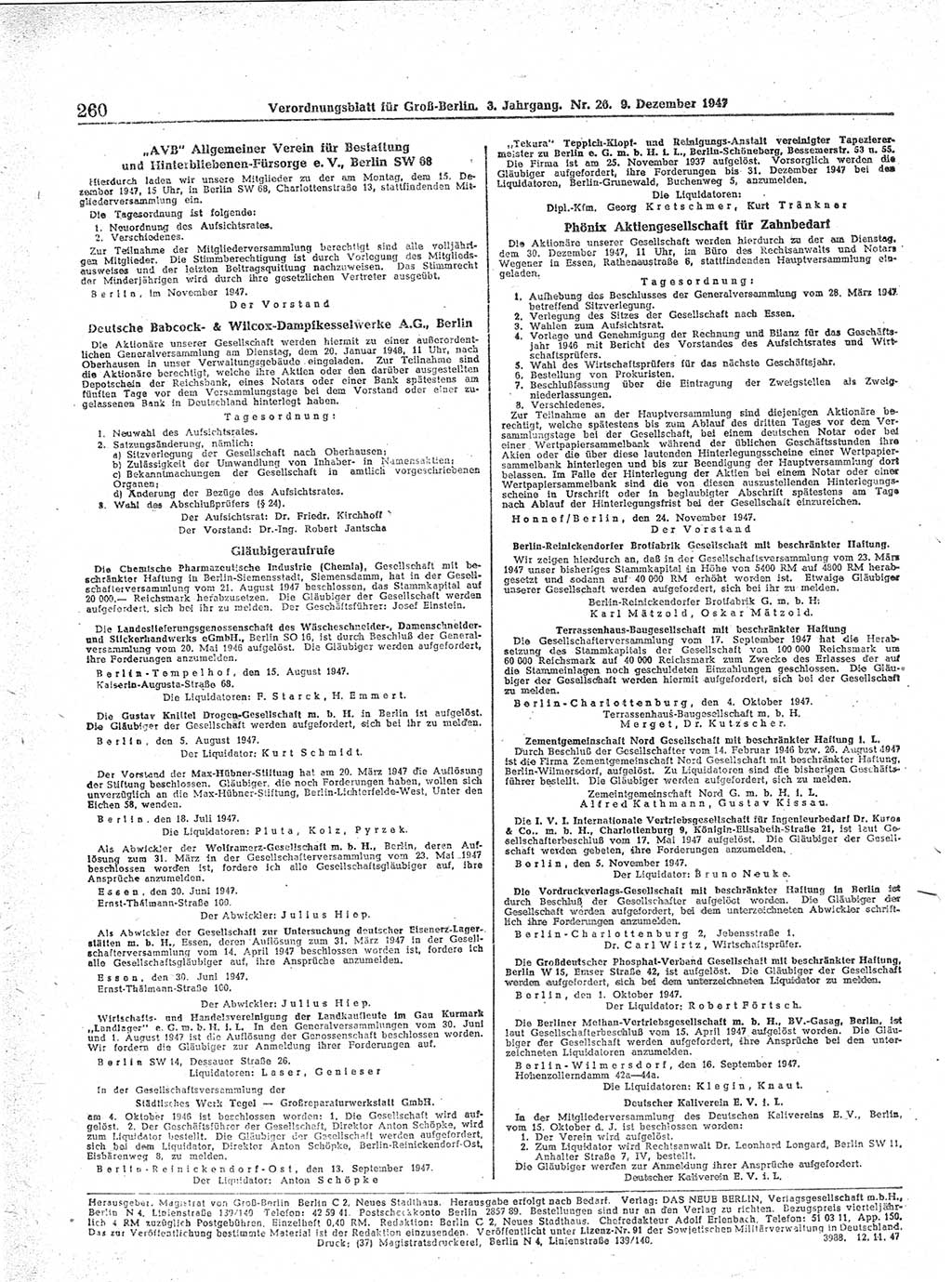 Verordnungsblatt (VOBl.) für Groß-Berlin 1947, Seite 260 (VOBl. Bln. 1947, S. 260)