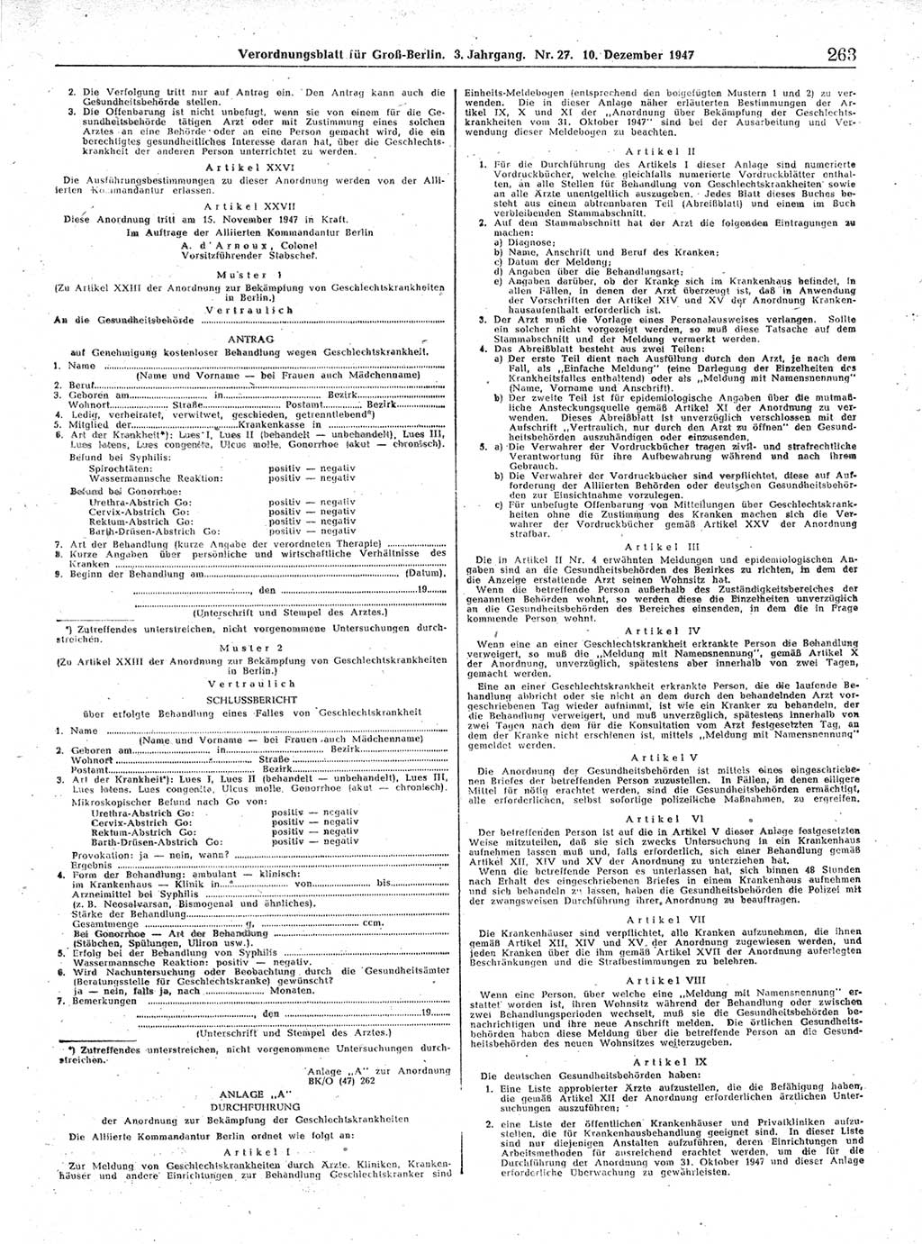 Verordnungsblatt (VOBl.) für Groß-Berlin 1947, Seite 263 (VOBl. Bln. 1947, S. 263)