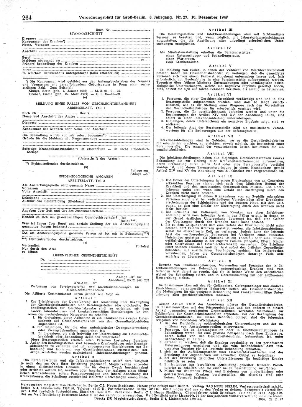 Verordnungsblatt (VOBl.) für Groß-Berlin 1947, Seite 264 (VOBl. Bln. 1947, S. 264)
