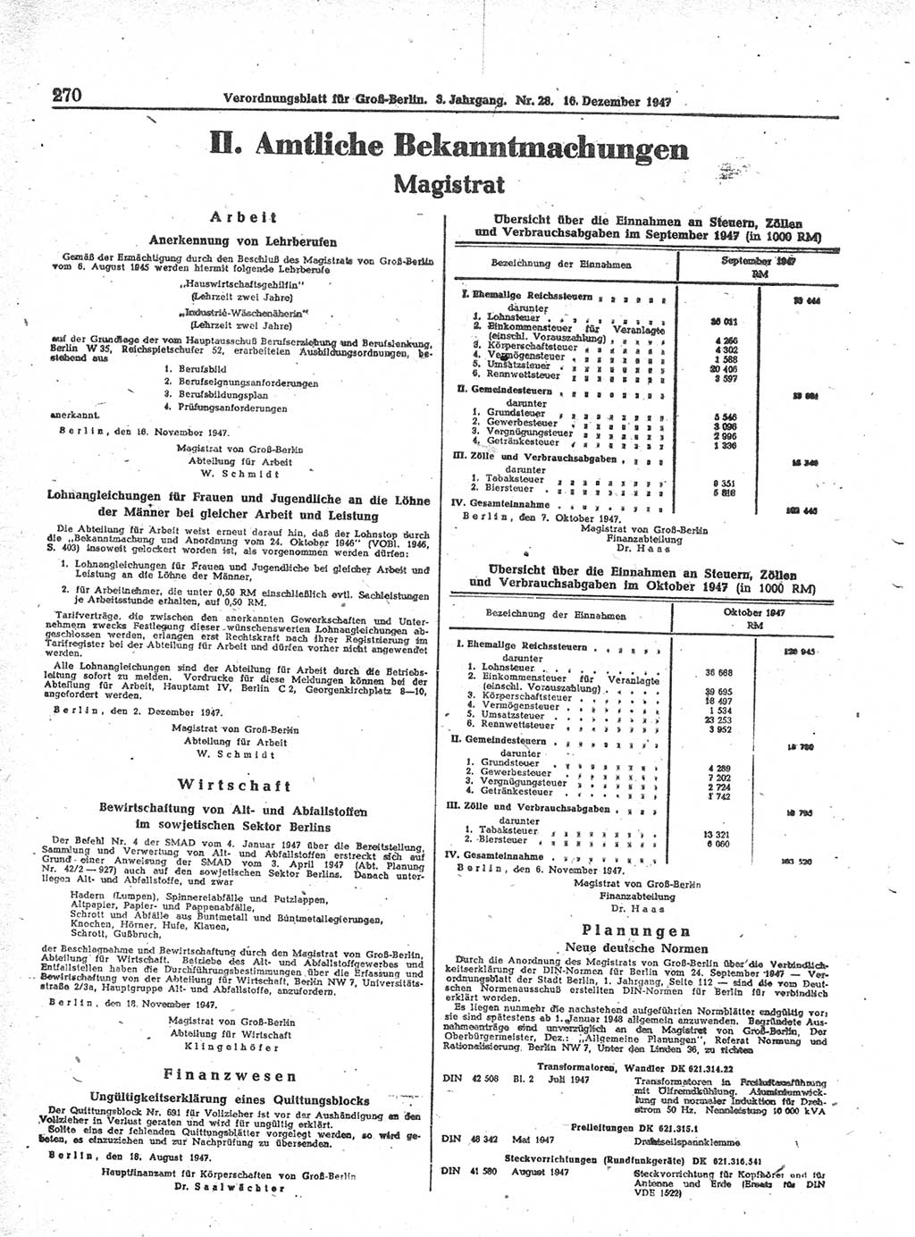 Verordnungsblatt (VOBl.) für Groß-Berlin 1947, Seite 270 (VOBl. Bln. 1947, S. 270)