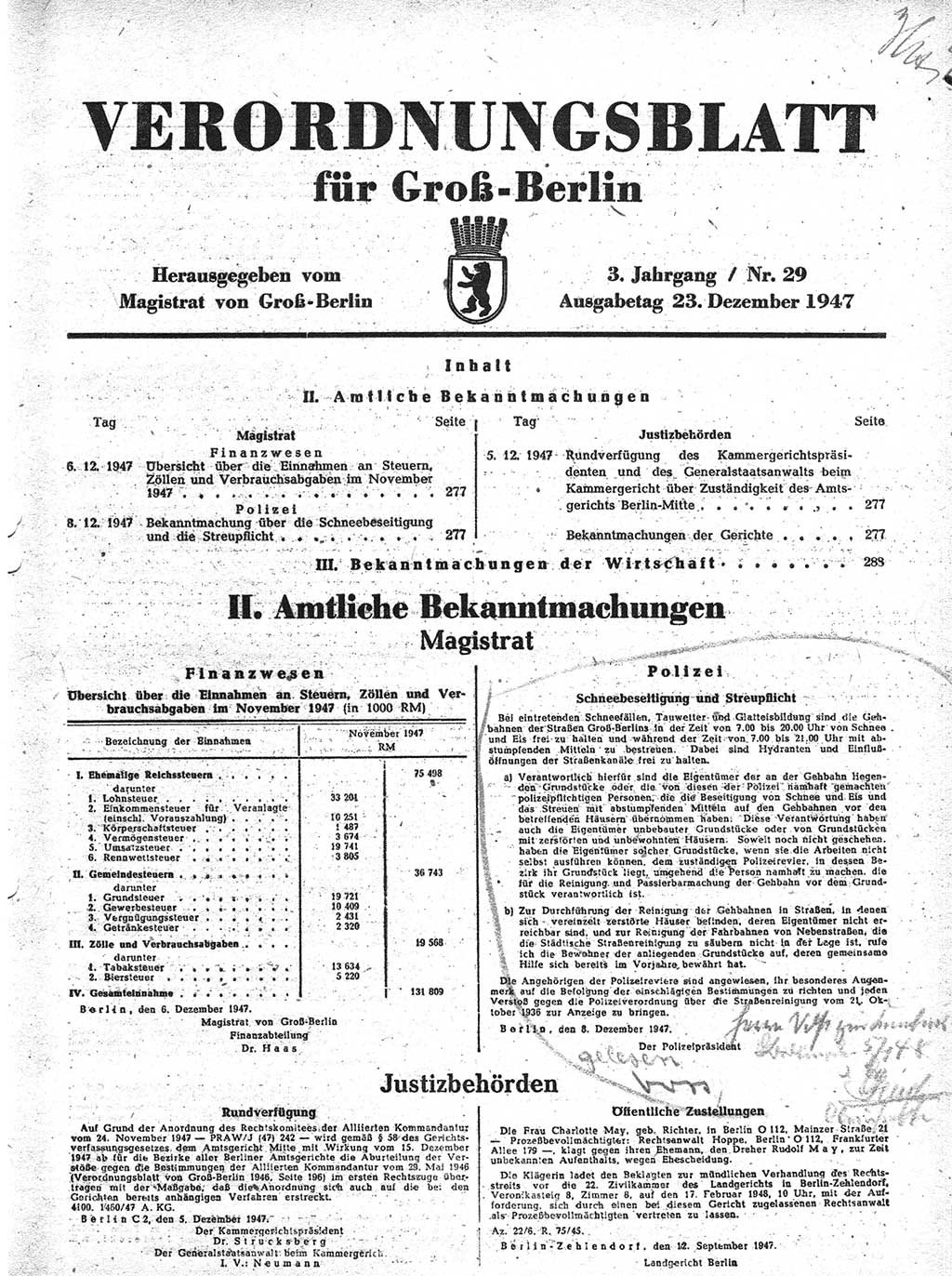 Verordnungsblatt (VOBl.) für Groß-Berlin 1947, Seite 277 (VOBl. Bln. 1947, S. 277)