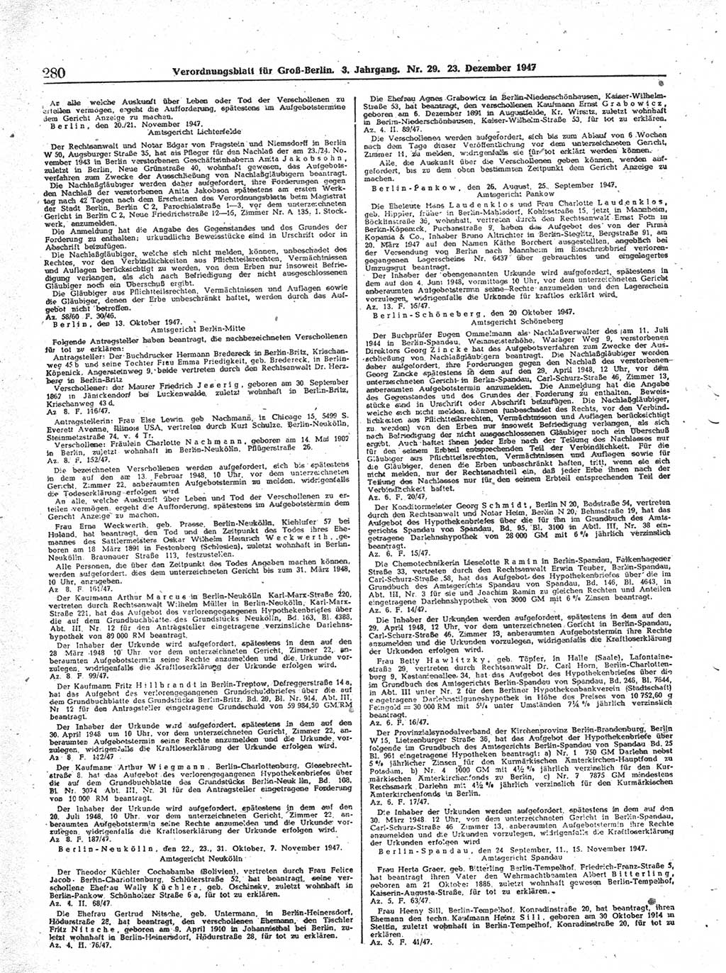 Verordnungsblatt (VOBl.) für Groß-Berlin 1947, Seite 280 (VOBl. Bln. 1947, S. 280)