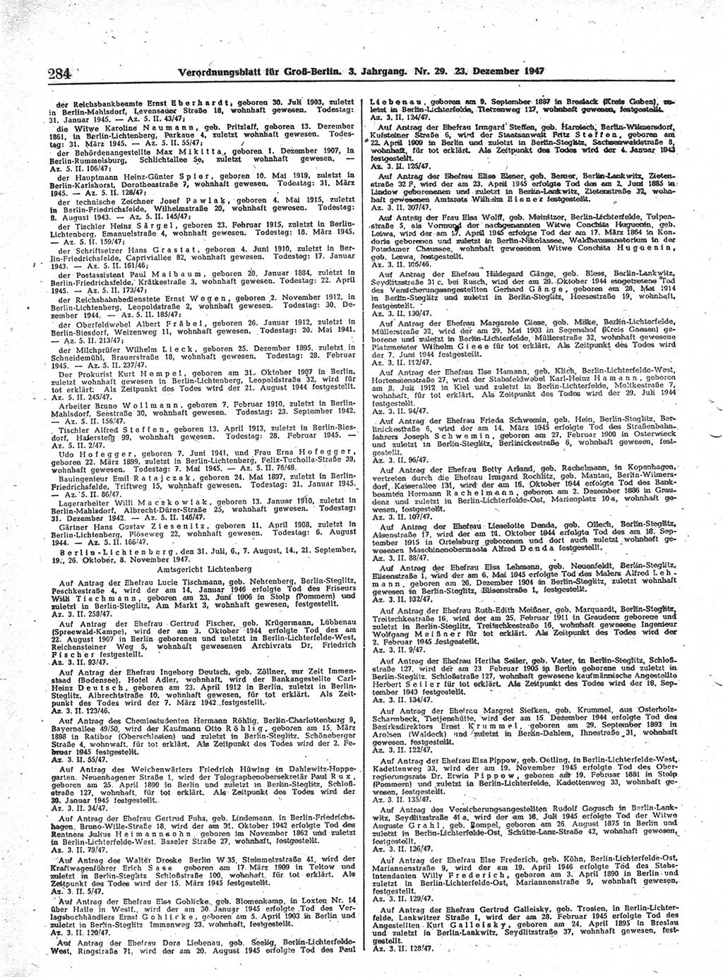 Verordnungsblatt (VOBl.) für Groß-Berlin 1947, Seite 284 (VOBl. Bln. 1947, S. 284)