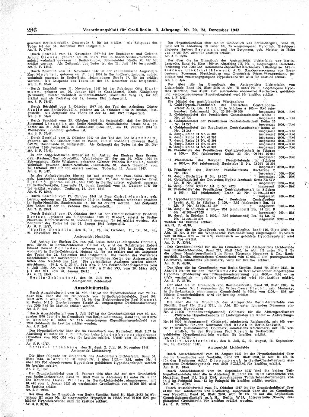 Verordnungsblatt (VOBl.) für Groß-Berlin 1947, Seite 286 (VOBl. Bln. 1947, S. 286)