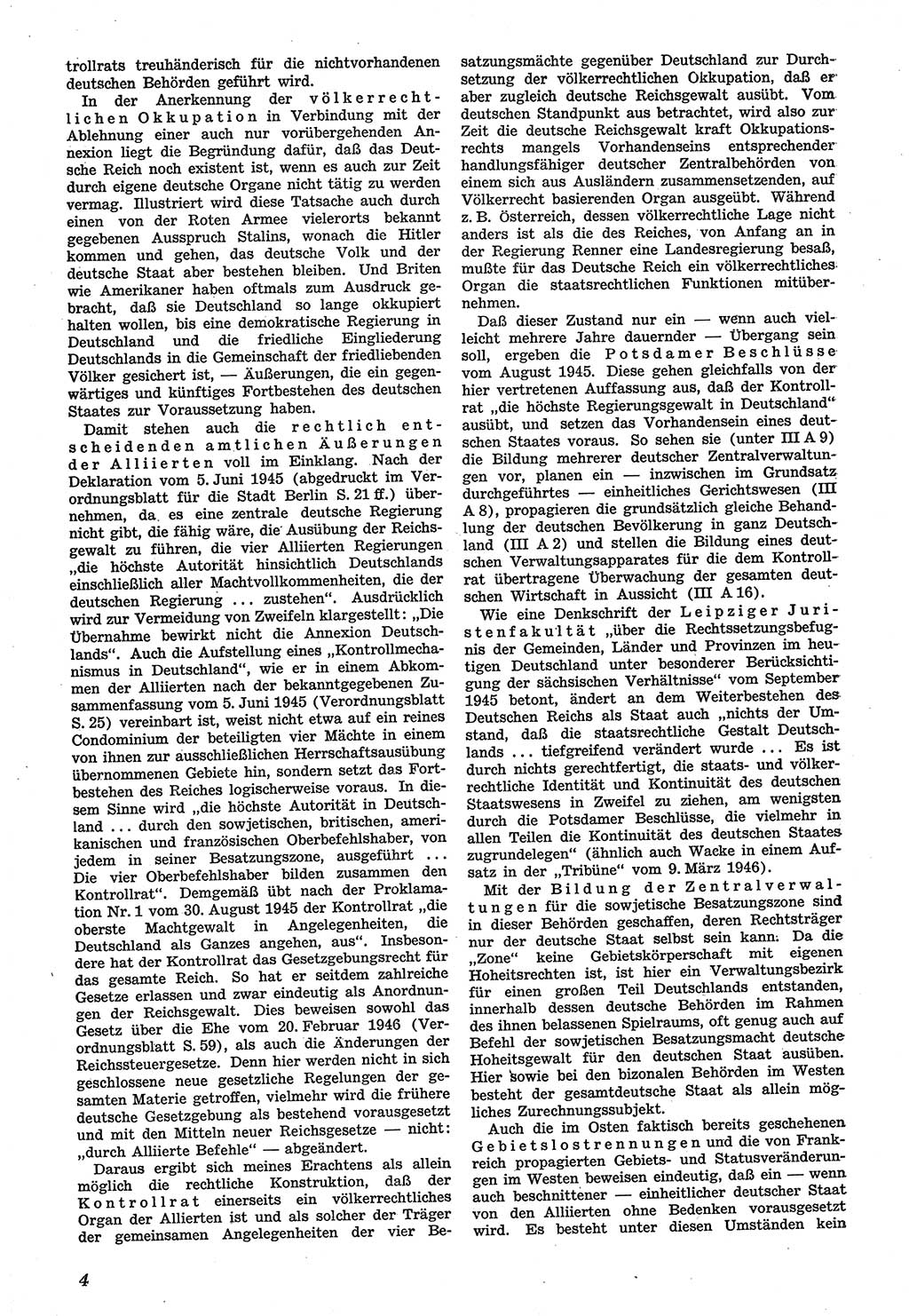 Neue Justiz (NJ), Zeitschrift für Recht und Rechtswissenschaft [Sowjetische Besatzungszone (SBZ) Deutschland], 1. Jahrgang 1947, Seite 4 (NJ SBZ Dtl. 1947, S. 4)