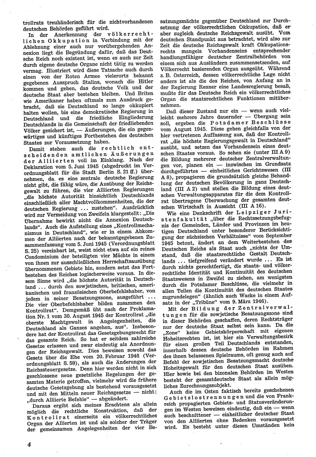 Neue Justiz (NJ), Zeitschrift für Recht und Rechtswissenschaft [Sowjetische Besatzungszone (SBZ) Deutschland], 1. Jahrgang 1947, Seite 4 (NJ SBZ Dtl. 1947, S. 4)