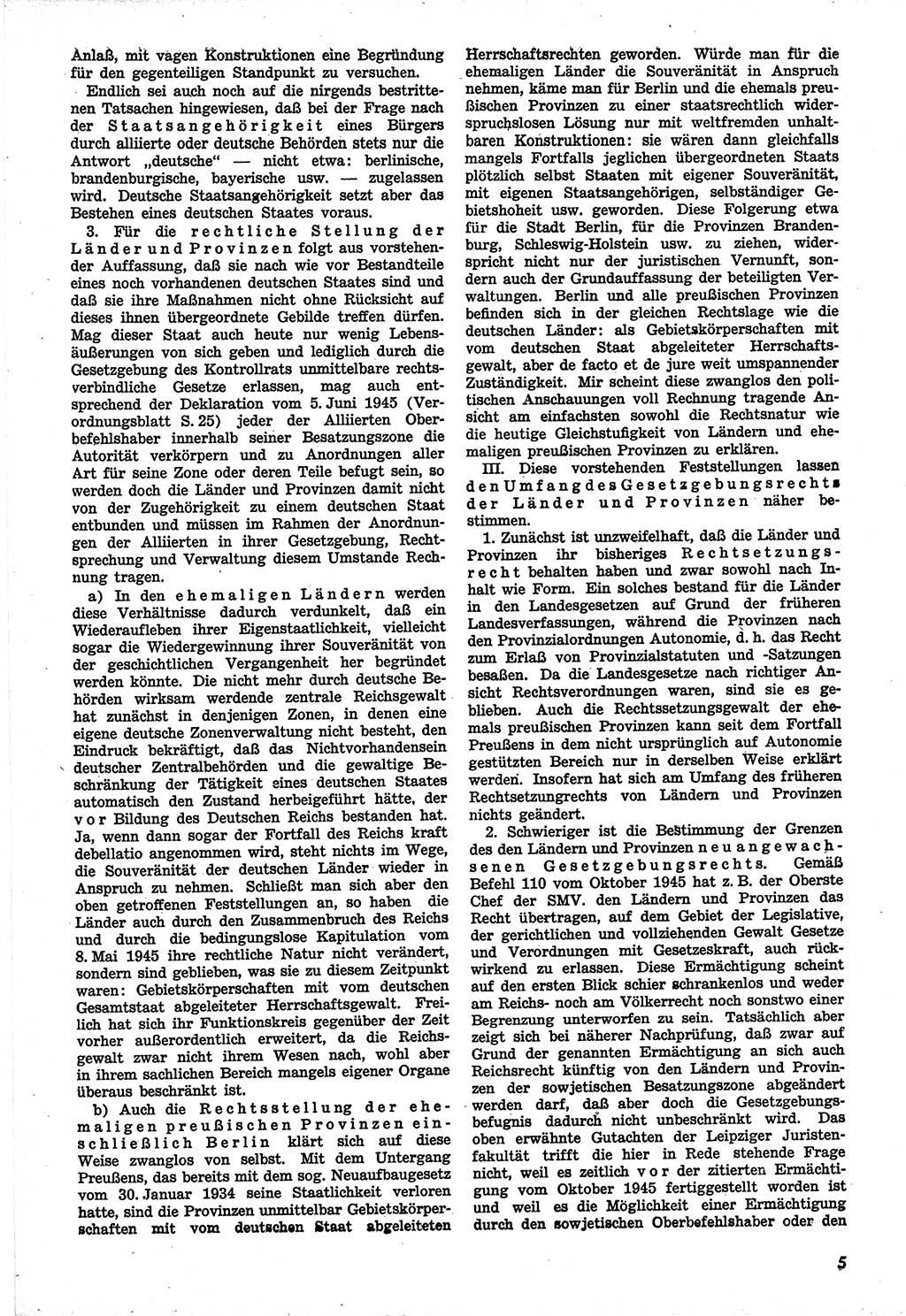 Neue Justiz (NJ), Zeitschrift für Recht und Rechtswissenschaft [Sowjetische Besatzungszone (SBZ) Deutschland], 1. Jahrgang 1947, Seite 5 (NJ SBZ Dtl. 1947, S. 5)