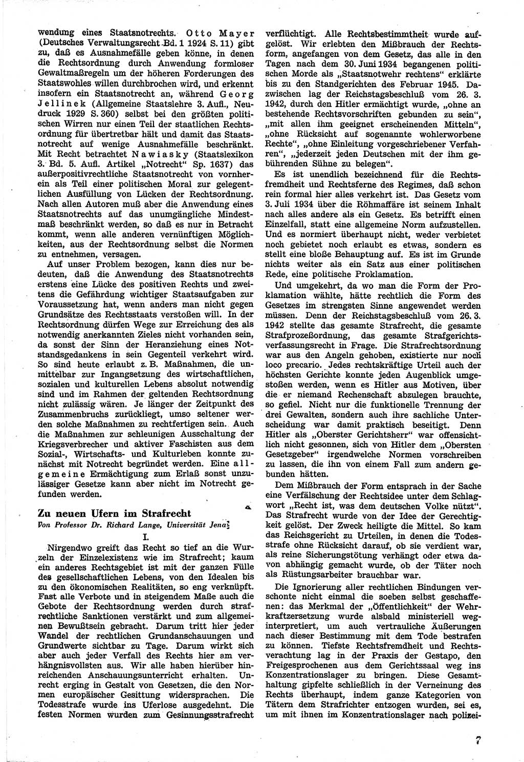 Neue Justiz (NJ), Zeitschrift für Recht und Rechtswissenschaft [Sowjetische Besatzungszone (SBZ) Deutschland], 1. Jahrgang 1947, Seite 7 (NJ SBZ Dtl. 1947, S. 7)