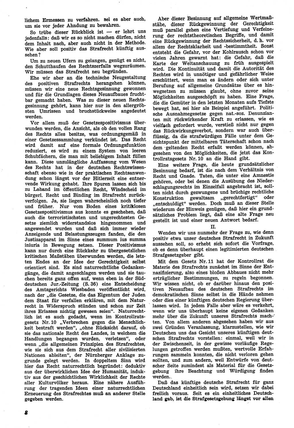 Neue Justiz (NJ), Zeitschrift für Recht und Rechtswissenschaft [Sowjetische Besatzungszone (SBZ) Deutschland], 1. Jahrgang 1947, Seite 8 (NJ SBZ Dtl. 1947, S. 8)