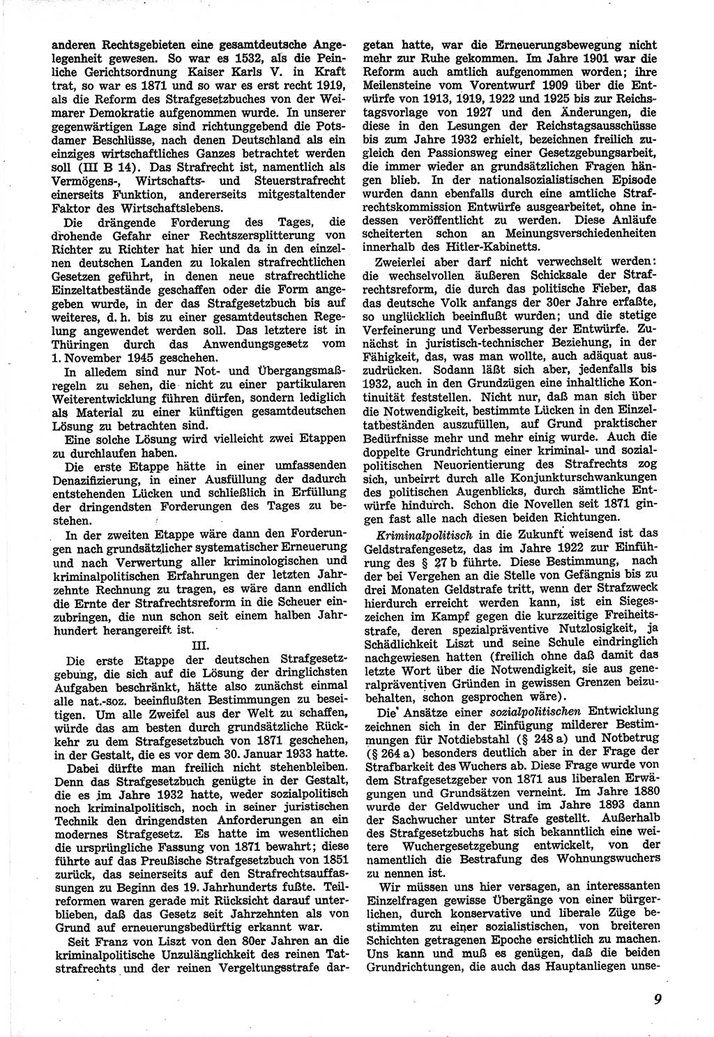 Neue Justiz (NJ), Zeitschrift für Recht und Rechtswissenschaft [Sowjetische Besatzungszone (SBZ) Deutschland], 1. Jahrgang 1947, Seite 9 (NJ SBZ Dtl. 1947, S. 9)