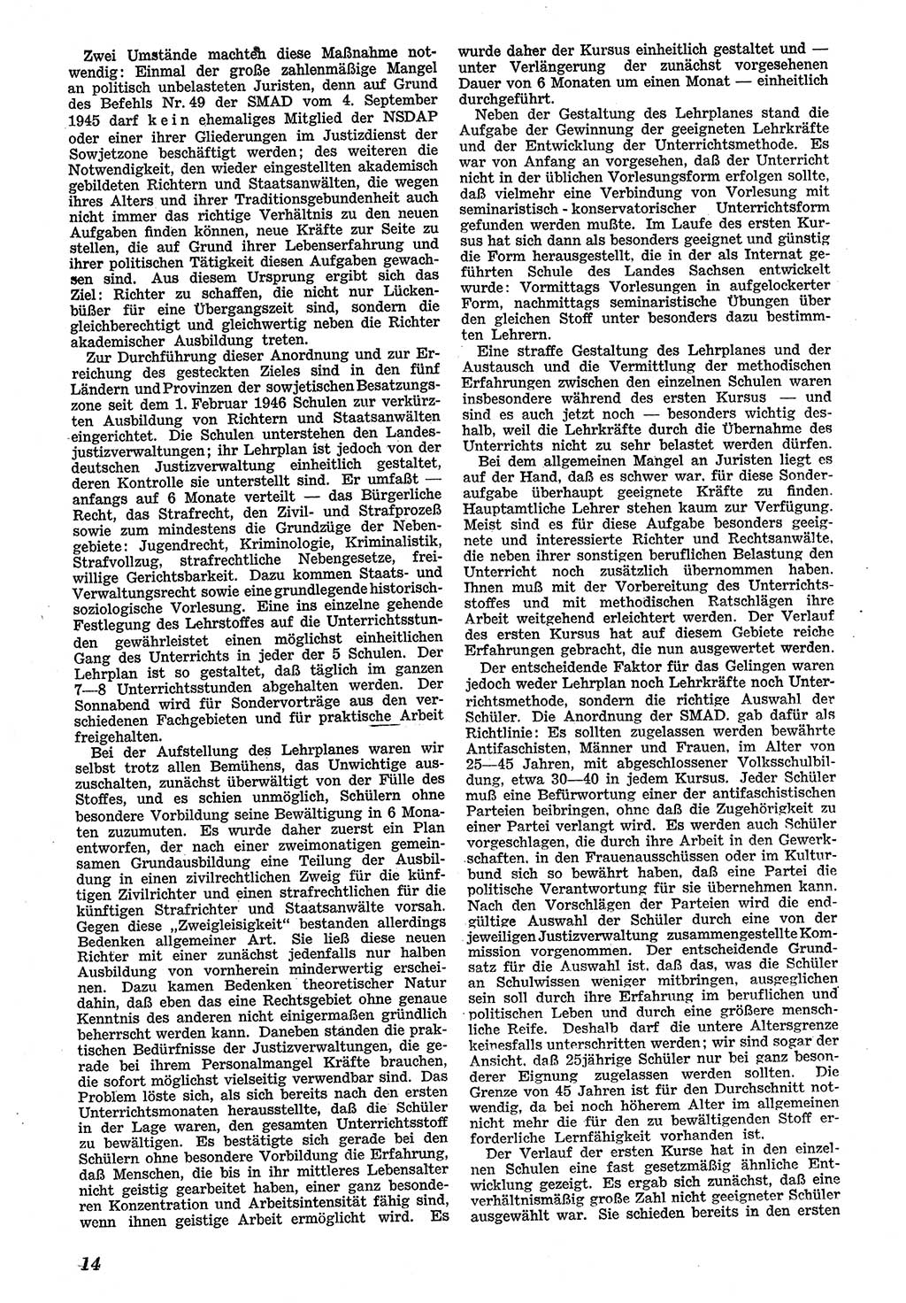 Neue Justiz (NJ), Zeitschrift für Recht und Rechtswissenschaft [Sowjetische Besatzungszone (SBZ) Deutschland], 1. Jahrgang 1947, Seite 14 (NJ SBZ Dtl. 1947, S. 14)