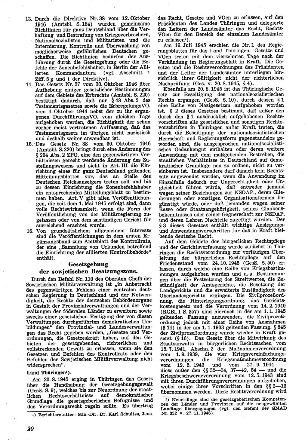 Neue Justiz (NJ), Zeitschrift für Recht und Rechtswissenschaft [Sowjetische Besatzungszone (SBZ) Deutschland], 1. Jahrgang 1947, Seite 20 (NJ SBZ Dtl. 1947, S. 20)